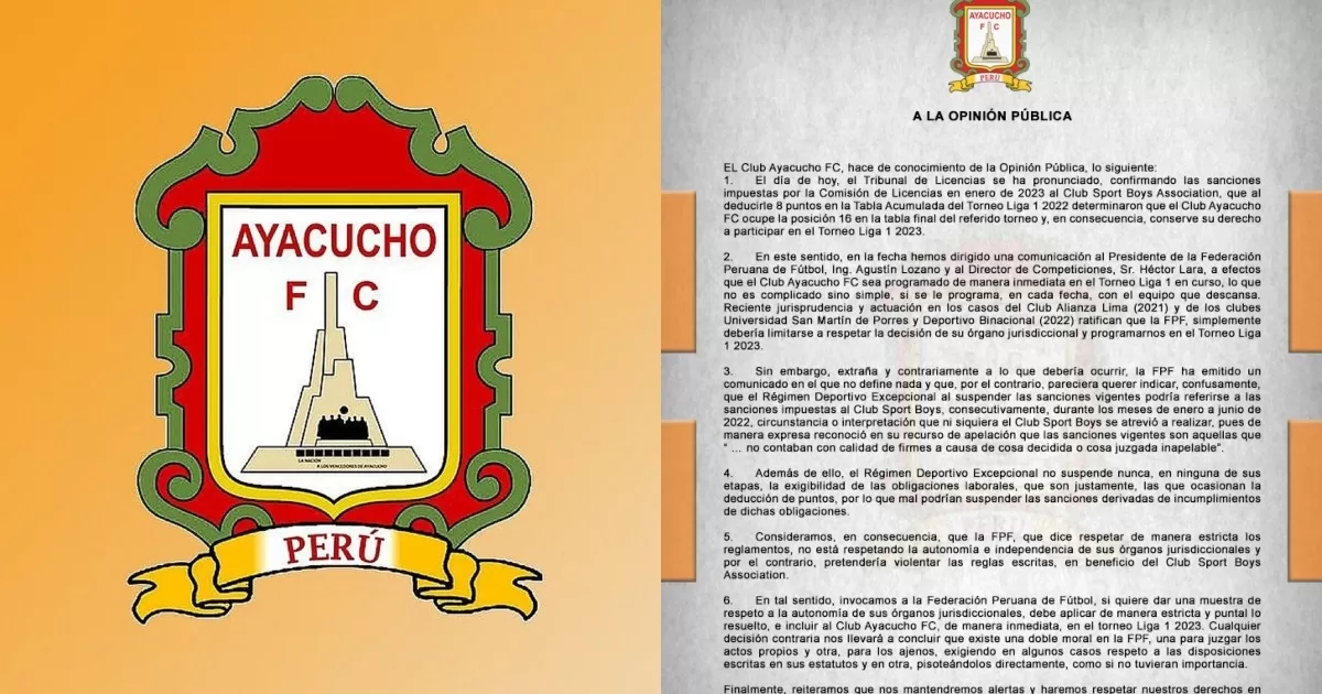 Ayacucho FC exigió a la FPF ser 
