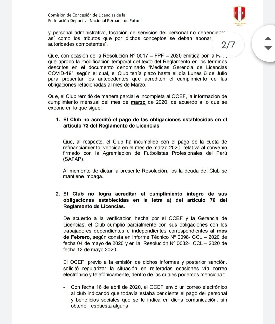 Universitario Comisión de Licencias le quitó un punto y multó al