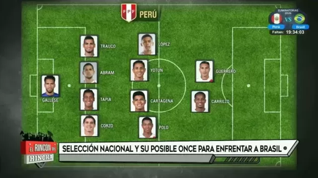 Perú y el once de Juan Reynoso para el choque ante Brasil.