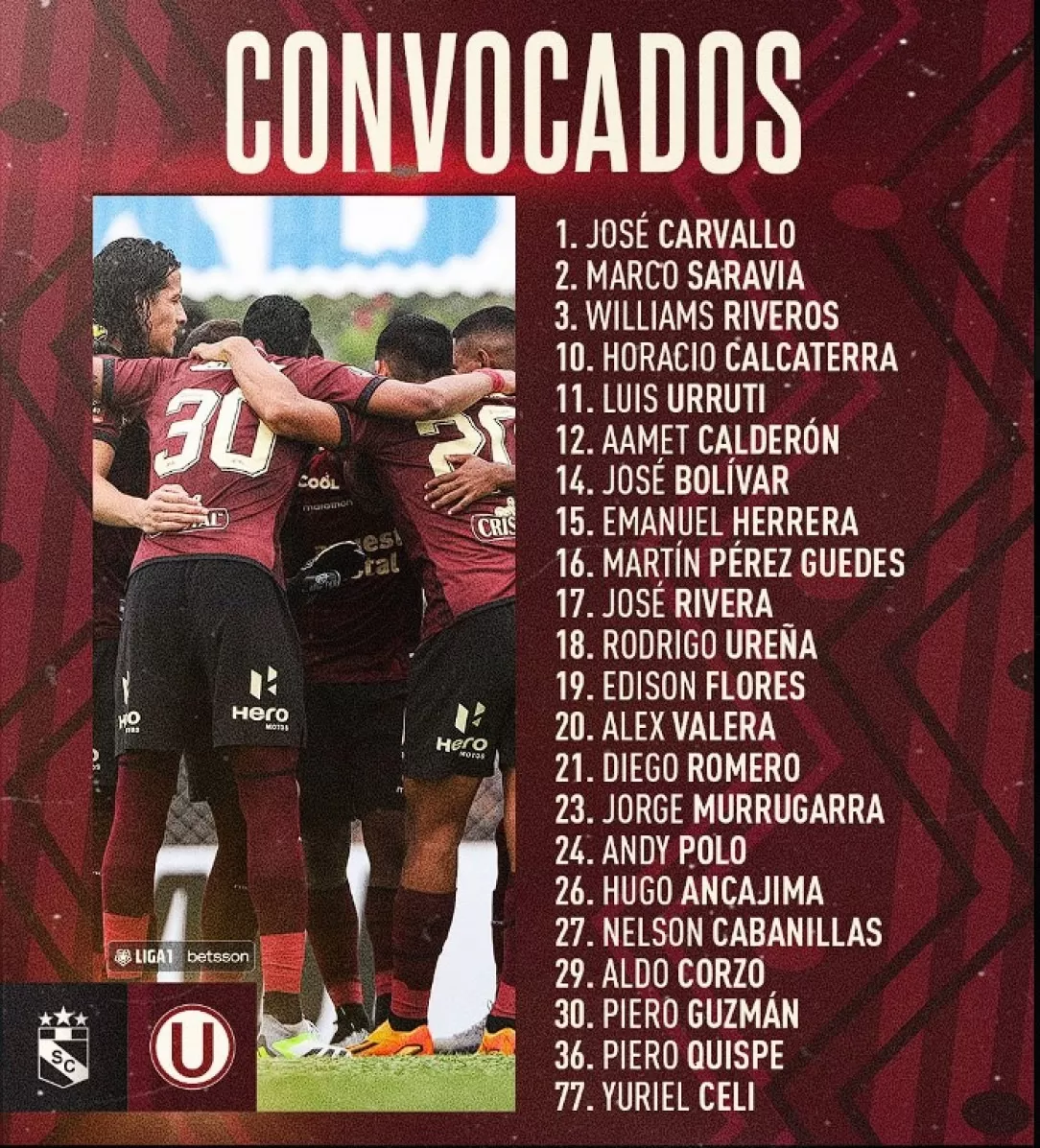 Convocados de Universitario. | Fuente: @universitario