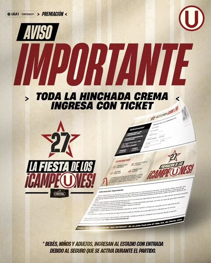 Aviso importante para los hinchas de Universitario. | Foto: Universitario