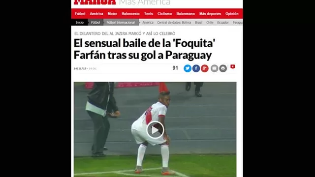 El diario Marca inform&amp;oacute; as&amp;iacute; el gol de Farf&amp;aacute;n.
