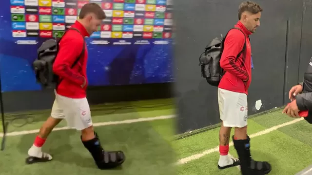 Con una bota ortopédica, así salió Alejandro Hohberg tras la victoria de Cienciano / Video: AD