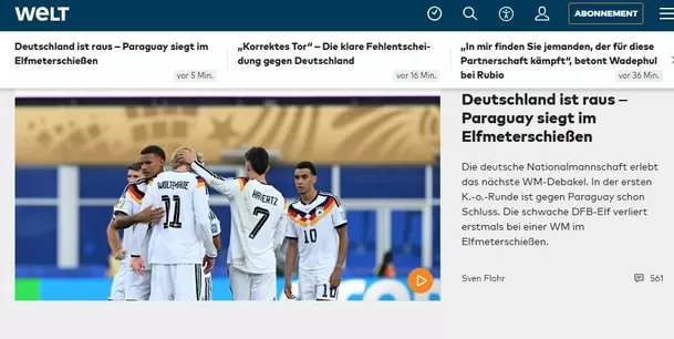 Welt.de opina sobre la eliminación de Alemania. 