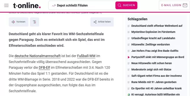 La opinión de t-online sobre la eliminación de Alemania. 