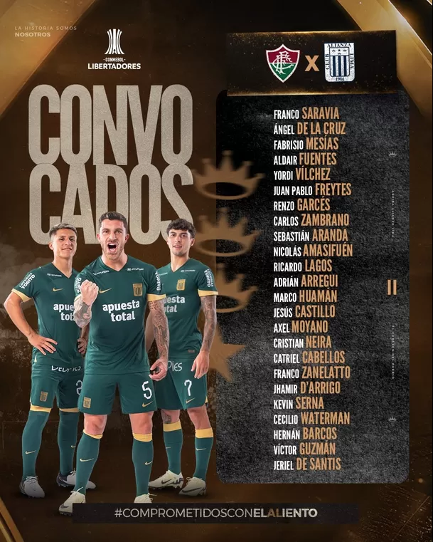 Esta es la lista de jugadores convocados para enfrentar a Fluminense este miércoles / Foto: Alianza Lima