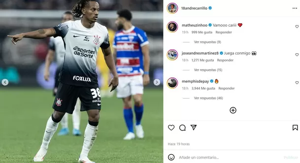 André Carrillo viene sumando minutos con Corinthians. | Foto: Ig.