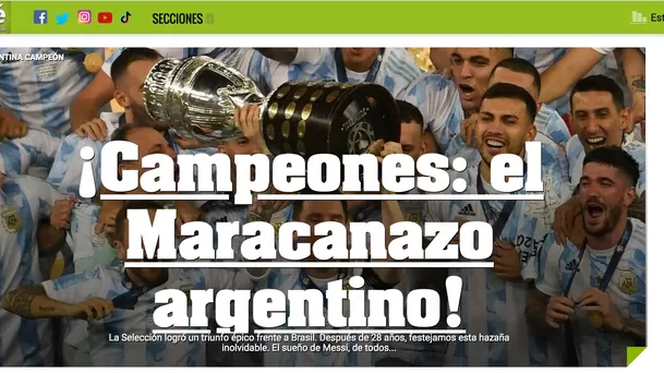 Argentina ganó la Copa América 2021 y provocó estas portadas en el mundo.