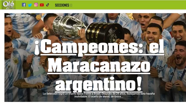 Argentina ganó la Copa América 2021 y provocó estas portadas en el mundo