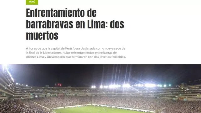 Así informan en Argentina sobre la muerte de barristas en Lima. | Foto: Diario Olé