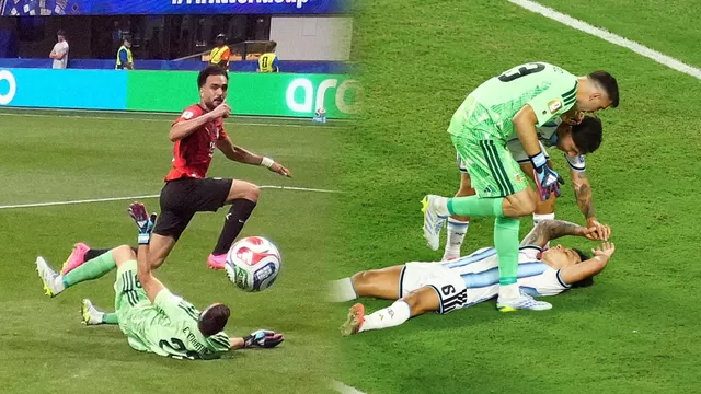 VAR intervino y le anuló el gol Haissem Hassan en el Egipto vs Argentina, tras una falta a Lisandro Martínez / Foto: Reuters -