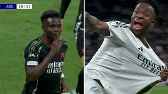 Arsenal anotó el 1-0 por Saka y Vinicius puso el empate 1-1 para Real Madrid / Foto: Composición AD