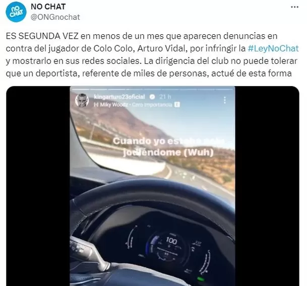 La ONG No Chat puso en evidencia el hecho protagonizado por Arturo Vidal. | Fuente: @ONGnochat