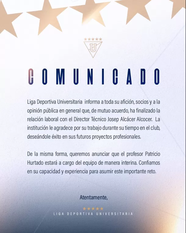 Comunicado de LDU de Quito sobre salida de Josep Alcácer / LDU de Quito