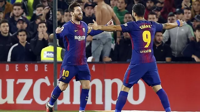 A poco del final del primer tiempo, Lionel Messi marc&amp;oacute; su segundo gol al Betis. | Foto: AFP
