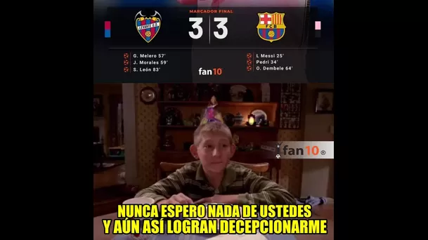 Barcelona protagonizó memes tras empatar 3-3 ante Levante por LaLiga.