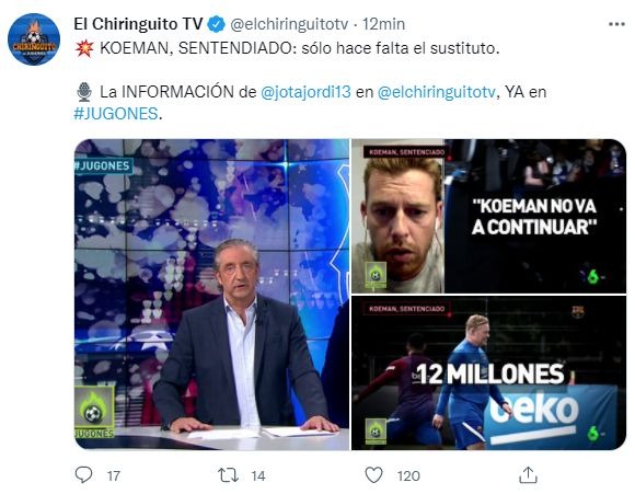 El programa español informó que Koeman no continuará en Barcelona | Foto: El Chiringuito.