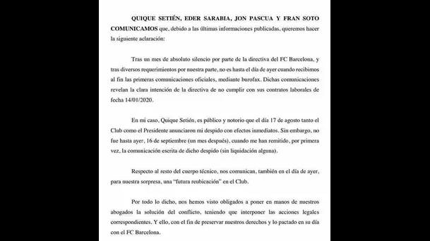 Comunicado de Quique Setién.