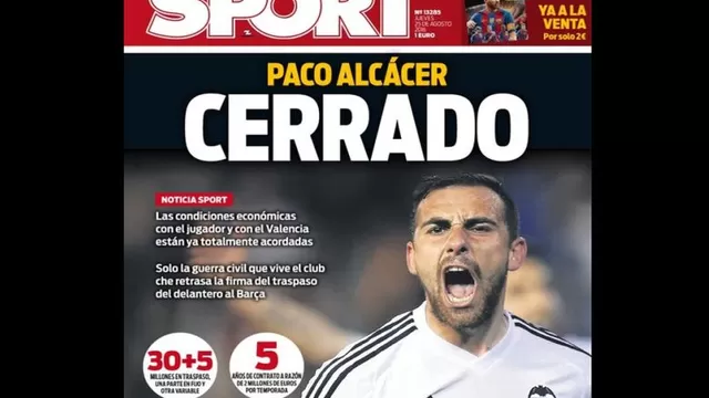 Barcelona: Sport da por hecho el fichaje de Paco Alcácer de Valencia