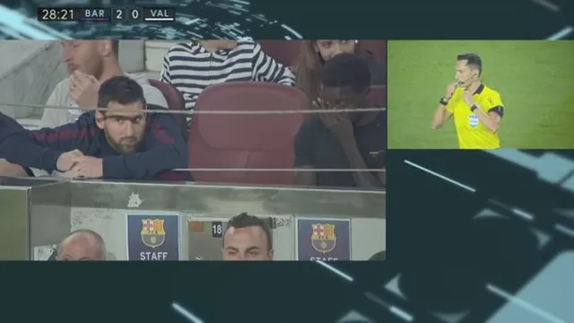 Messi presencia el partido desde la tribuna del Camp Nou. | Foto: Captura ESPN.
