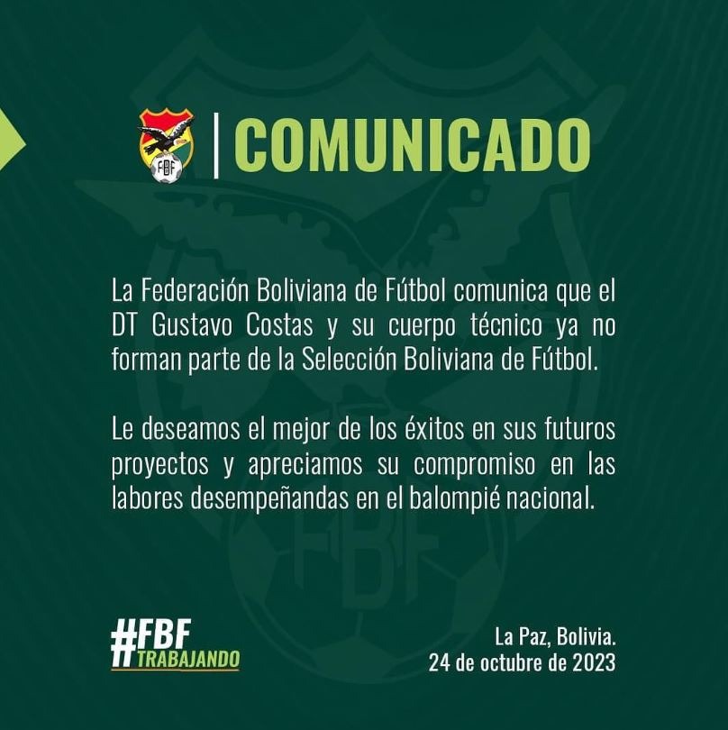 Comunicado Federación Boliviana de Fútbol. | Foto: FBF.