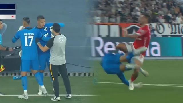 Warleson, arquero de Botafogo, tuvo un fuerte choque con Alejandro Hohberg y tuvo que abandonar el partido / Fuente: DSports