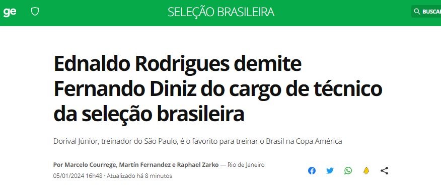 Fernando Diniz no seguirá como DT de Brasil. | Fuente: Globoesporte