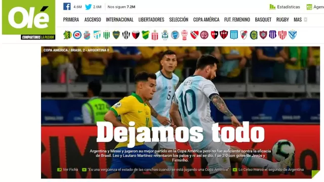 Argentina perdió 2-0 con Brasil por las semifinales de la Copa América-foto-1
