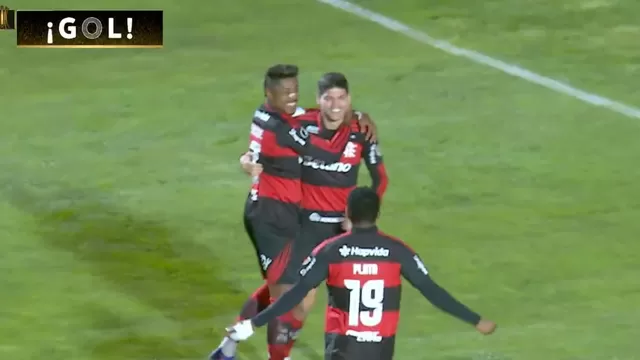 Bruno Henrique remató fuerte de cabeza y convirtió el primero de Flamengo vs Cusco FC por Copa Libertadores / Foto: ESPN