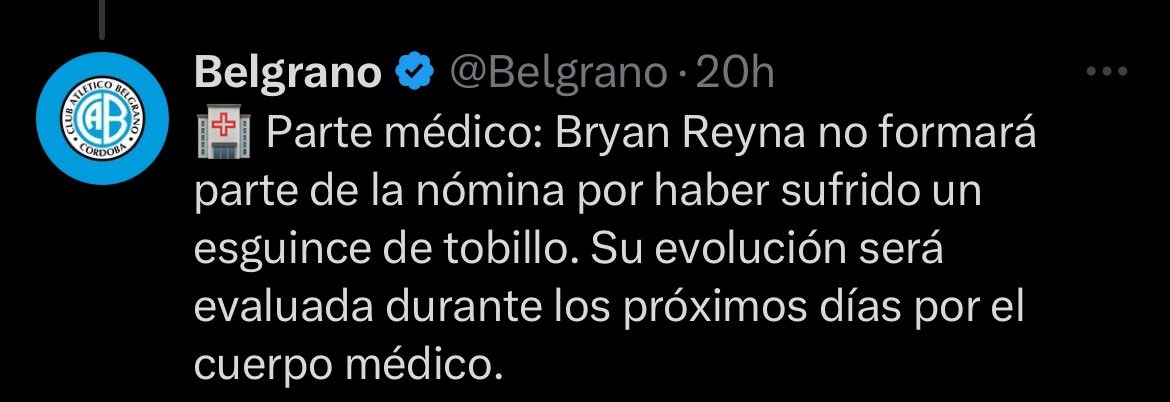 Parte médico Bryan Reyna. | Foto: Belgrano.