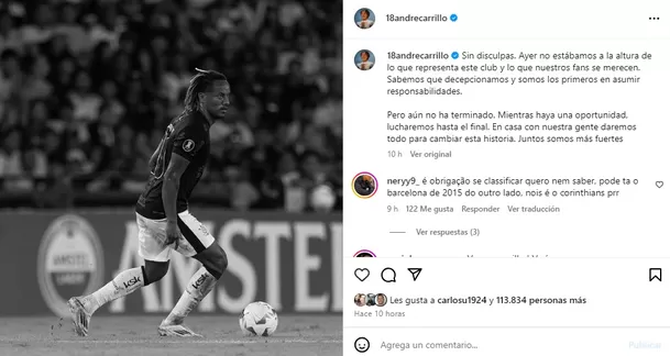 Publicación de André Carrillo en su cuenta de Instagram / Captura Publicación de André Carrillo en su cuenta de Instagram / Captura