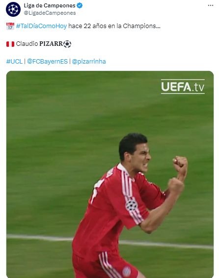 Champions League recordó gol de Claudio Pizarro. | Fuente: @LigadeCampeones
