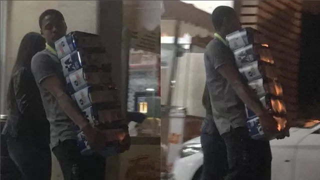 Moreno saliendo de una tienda con gran cantidad de cervezas | Foto: Twitter Balonero MX