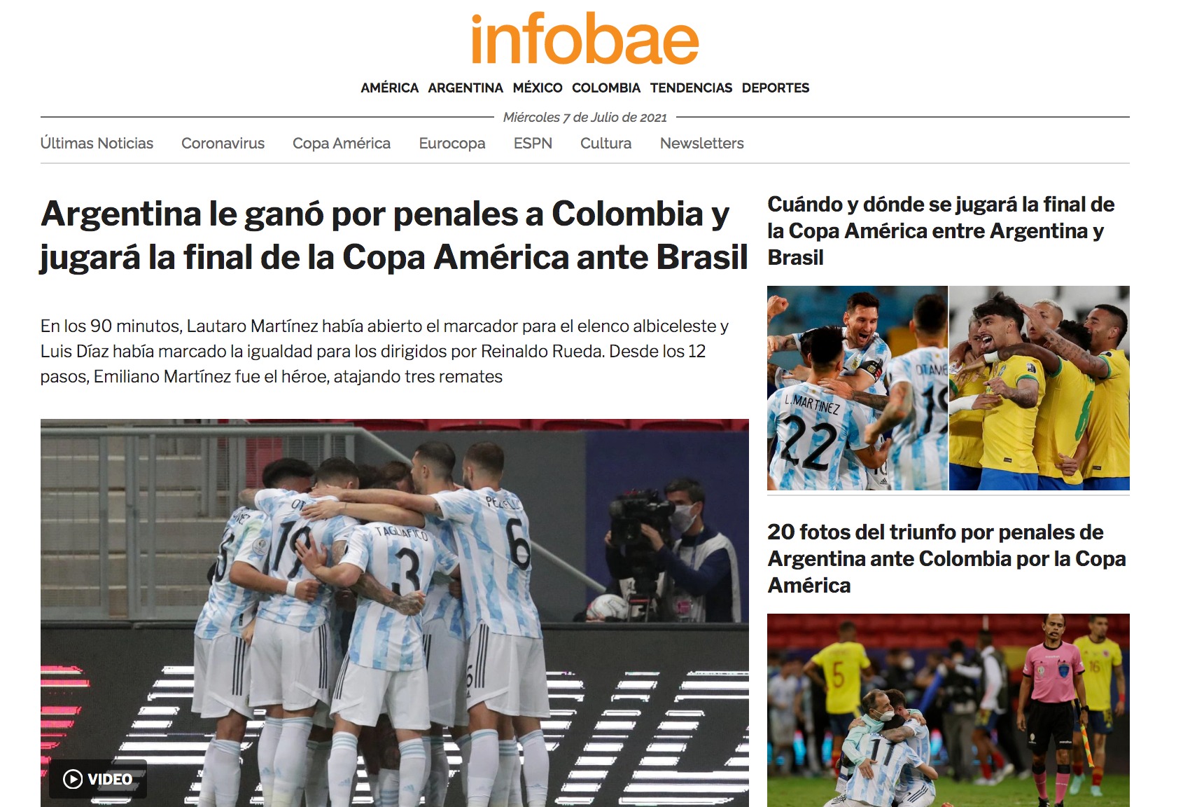 Argentina jugará la final de la Copa América 2021 ante Brasil.