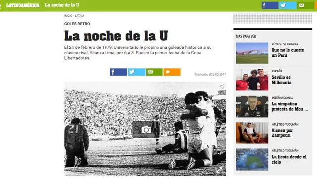 Olé recordó la goleada 6-3 de Universitario a Alianza en la Libertadores