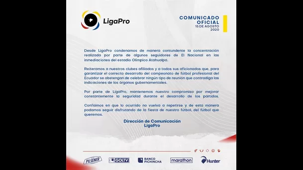 Comunicado de la LigaPro.