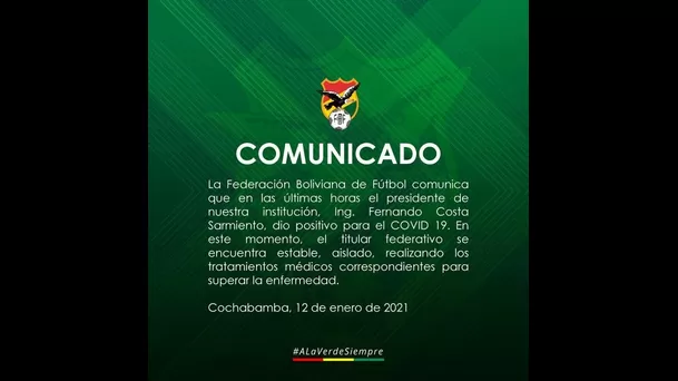 Comunicado de la Federación Boliviana de Fútbol.