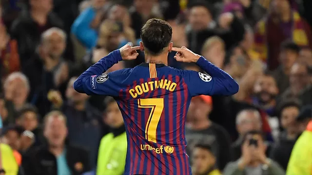 As&amp;iacute; celebr&amp;oacute; Coutinho su gol en el Camp Nou. | Foto: AFP