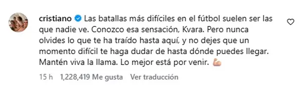 Mensaje de apoyo de Cristriano Ronaldo / Fuente: Instagram Khvicha Kvaratskhelia