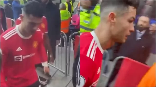 Cristiano le tiró el celular a un hincha del Everton tras derrota del Manchester United