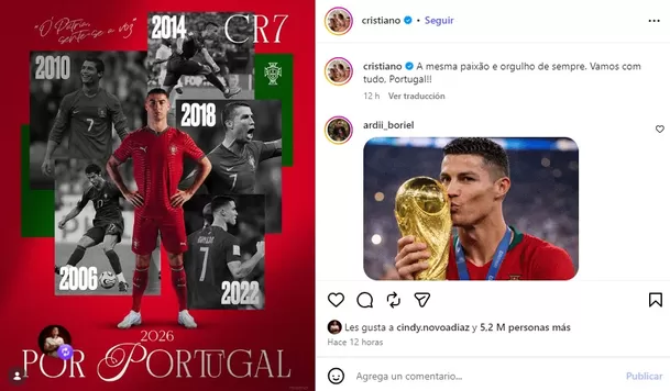 Mensaje de Cristiano Ronaldo tras convocatoria al Mundial 2026 / Foto: IG Cristiano Ronaldo