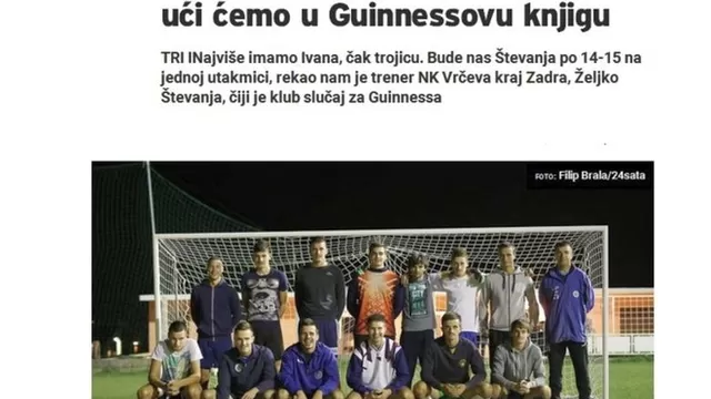 Croacia: el club Vrcevo alineó a 10 jugadores con el mismo apellido