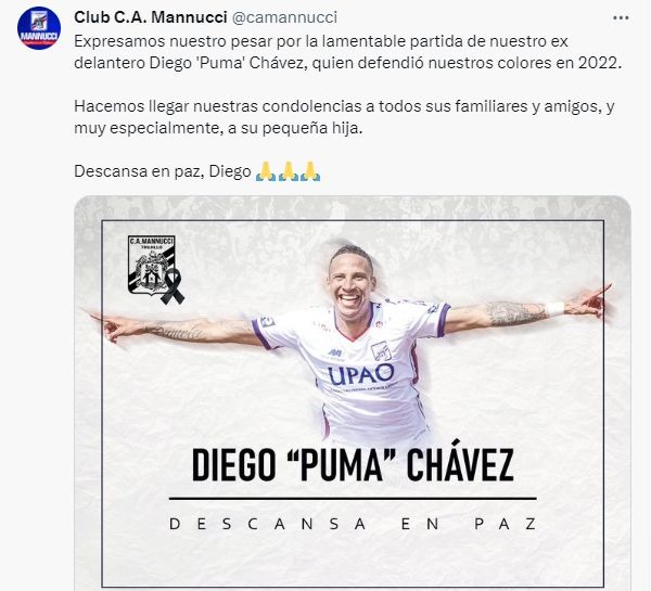 Mannucci se pronunció tras muerte de Diego Chávez. | Fuente: @camannucci