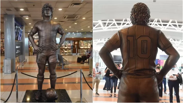 Diego Maradona: Inauguran estatua del &#39;Pelusa&#39; en el principal aeropuerto de Argentina