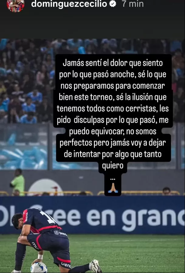 Las disculpas de Domínguez en su Instagram. (Captura)
