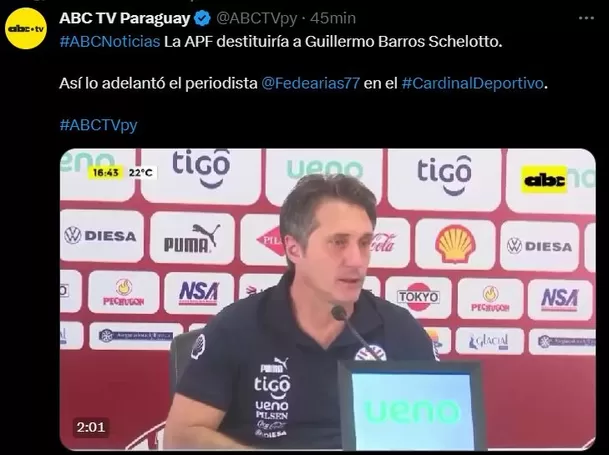 Guillermo Barros Schelotto no será más DT de Paraguay.  | Foto: Twitter