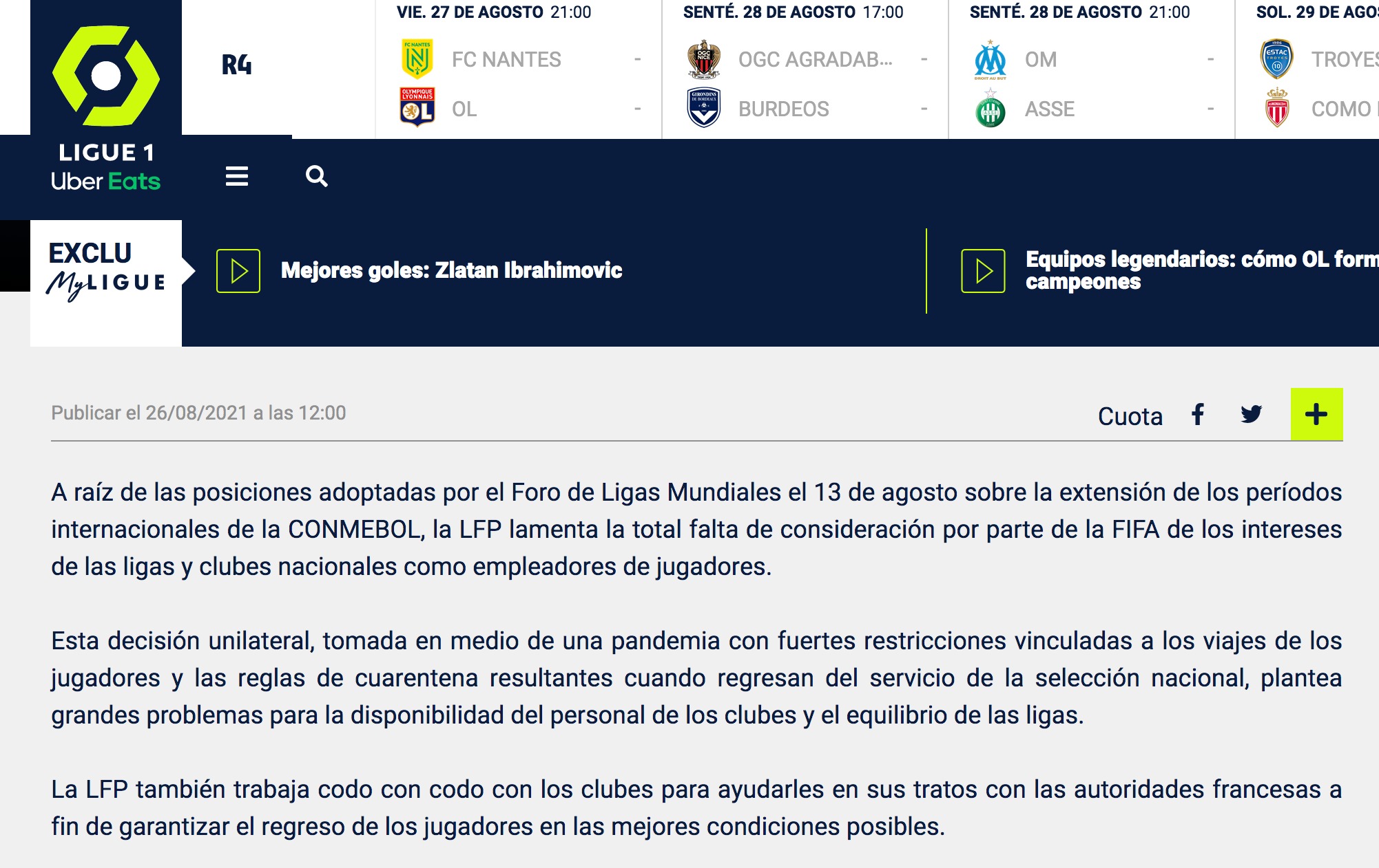 Comunicado de la LFP.