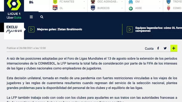 Comunicado de la LFP.