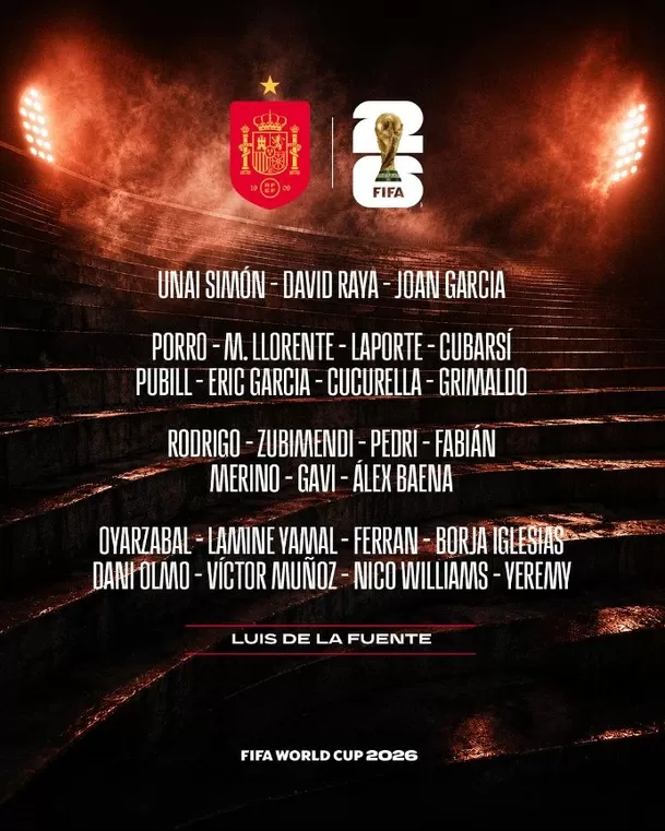 Convocados de España para el Mundial 2026. | Foto: X de @SEFutbol Convocados de España para el Mundial 2026. | Foto: X de @SEFutbol
