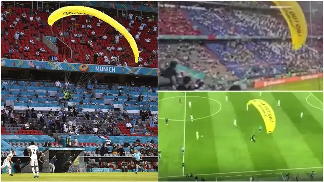 Alemania vs. Francia: Paracaidista pierde el control y cae en el Allianz Arena
